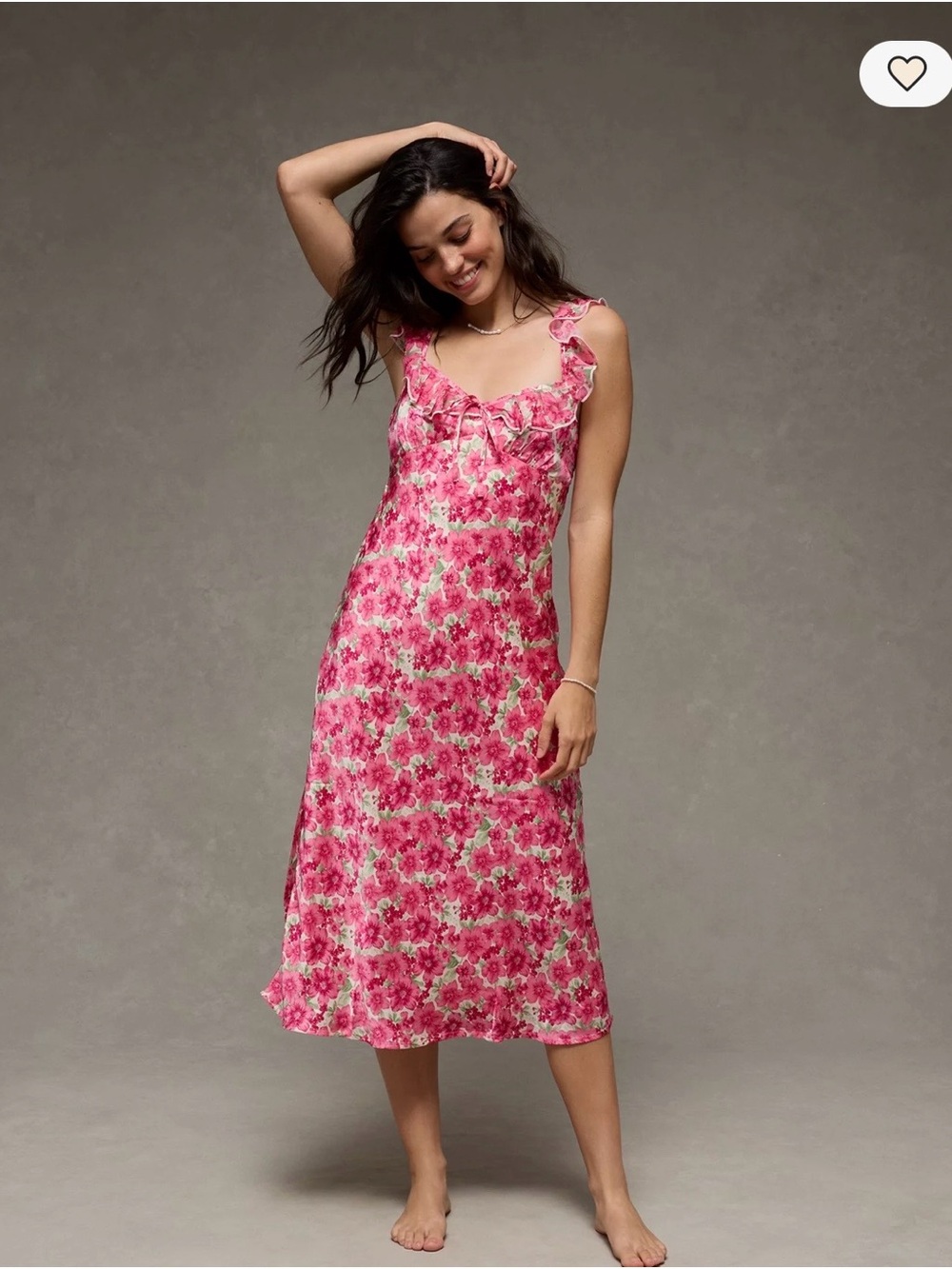 Floral Pink Ruffle Slip Dress